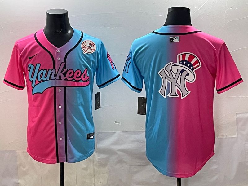 Men 2025 New York Yankees Blank Blue pink Game Nike MLB Jersey style 0012